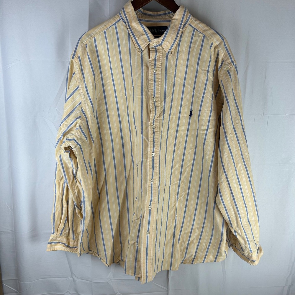 Ralph‎ Lauren Mens 3XB Big Classic Yellow Blue Striped Oxford Button Down Shirt